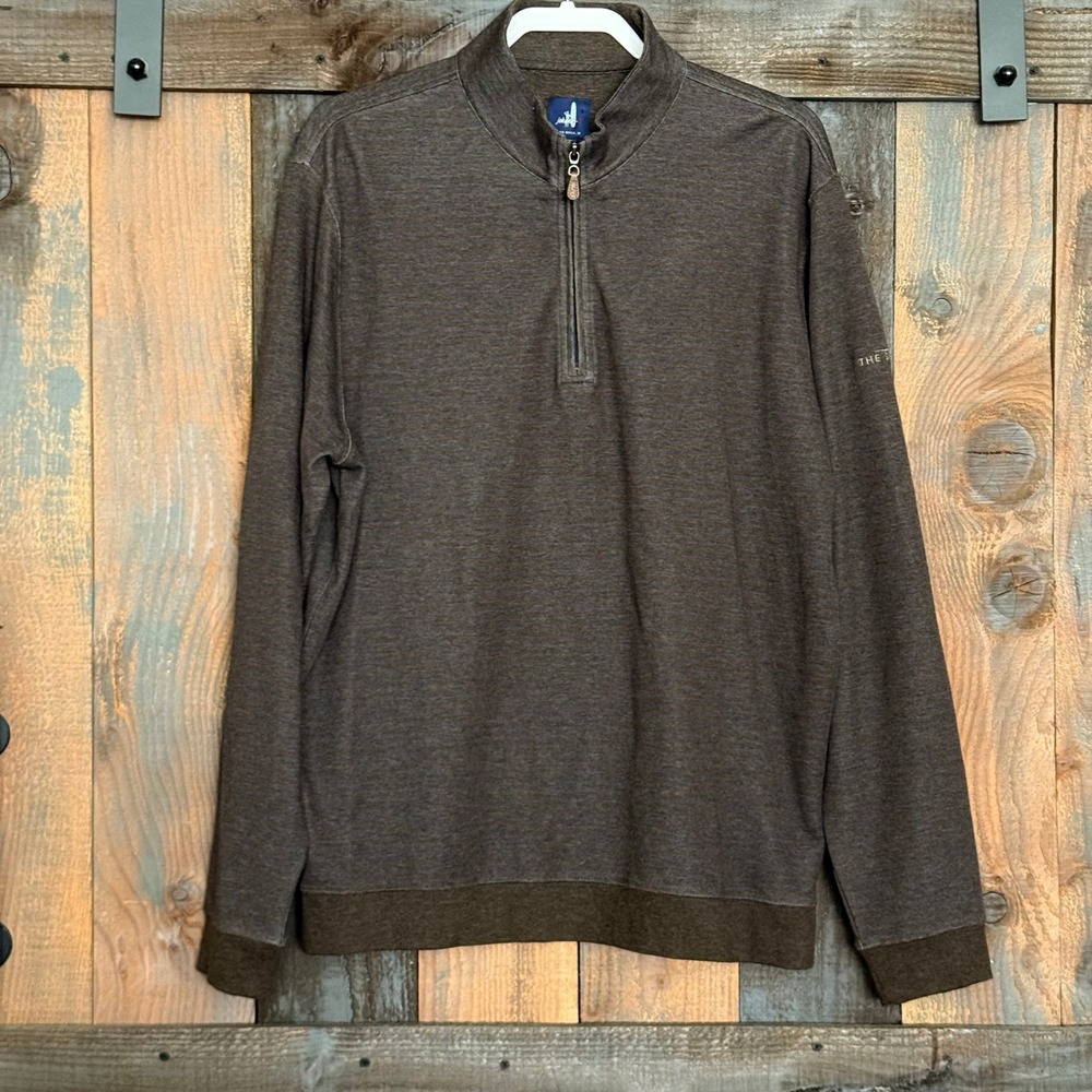 Johnnie-O Skiles Striped‎ 1/4 Zip Pullover Bison Brown Mens Large JMKO3070